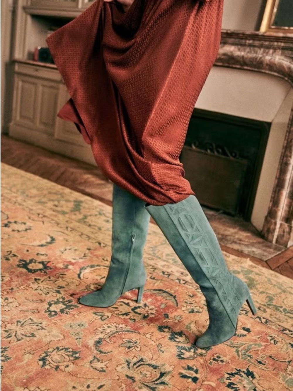 NWB Sezane Louisa Suede Boots in Vert D’eau (Size 8/8.5)